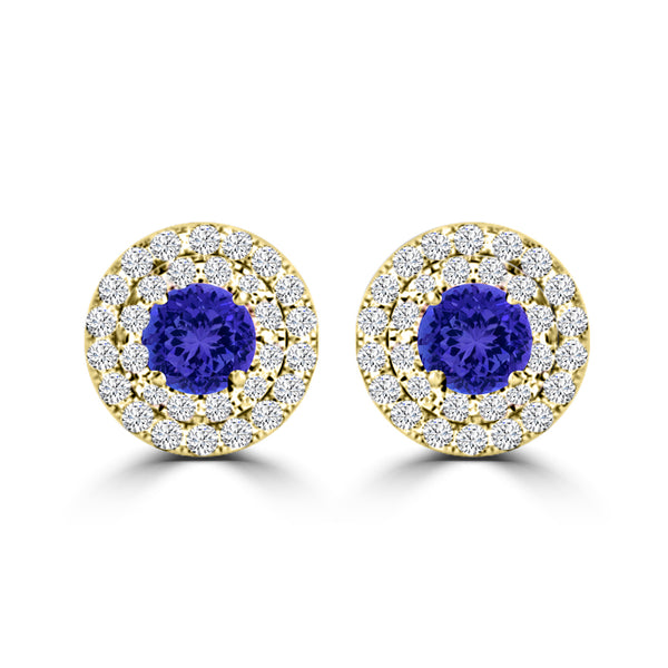 TMR121118 - Camila - Round Tanzanite and Diamond Earring Double Halo