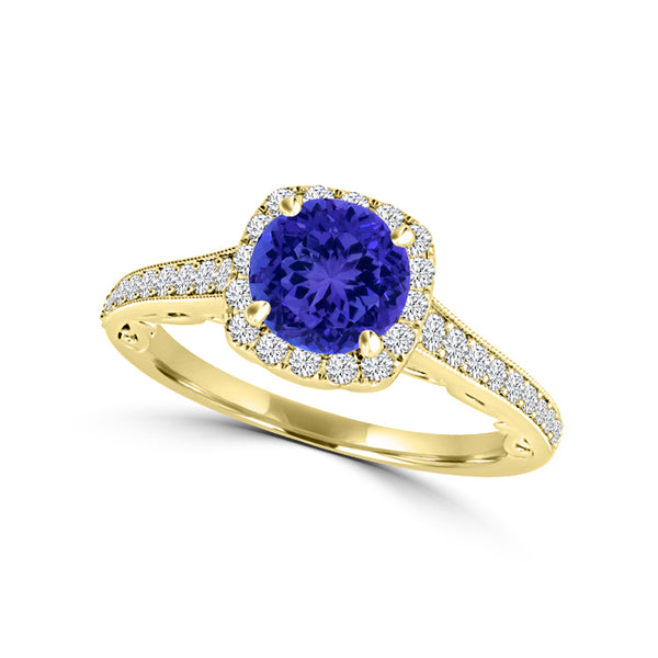 TMR121164 - Naomi - Round Tanzanite and Diamond Ring Halo