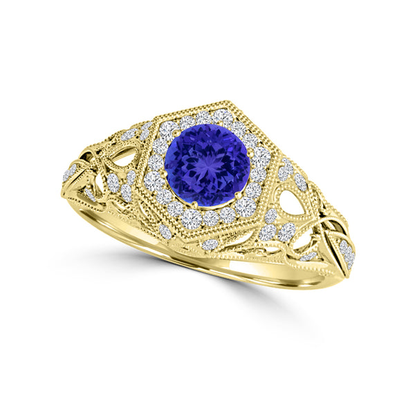 TMR121166 - Elena - Round Tanzanite and Diamond Ring Halo