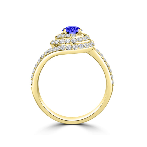 TMR121178 - Adeline - Round Tanzanite and Diamond Ring Double Halo