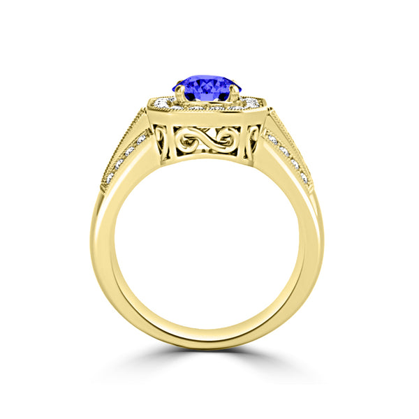 TMR121188 - Piper - Round Tanzanite and Diamond Ring Halo