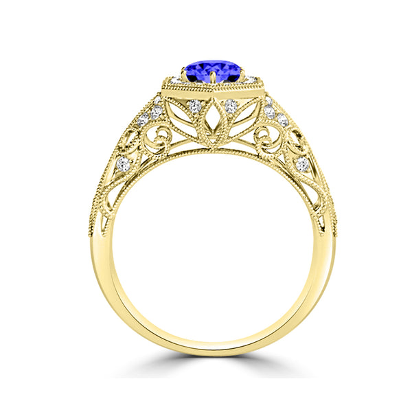 TMR121166 - Elena - Round Tanzanite and Diamond Ring Halo