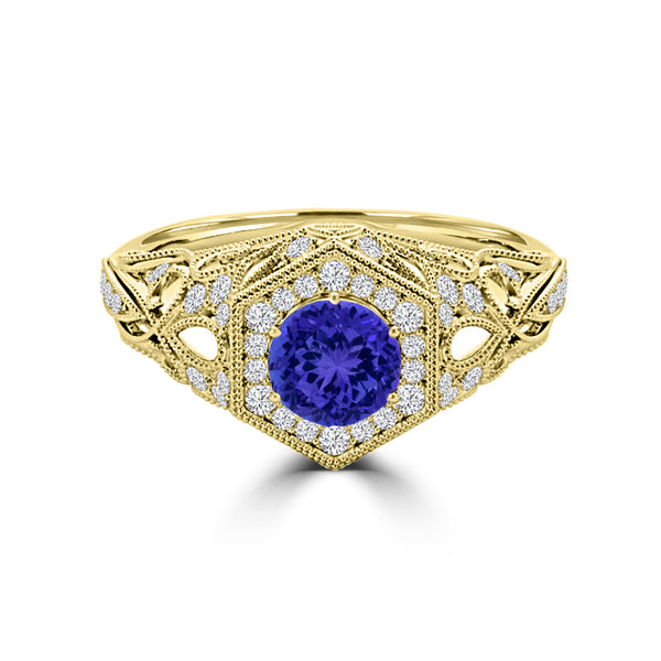 TMR121166 - Elena - Round Tanzanite and Diamond Ring Halo
