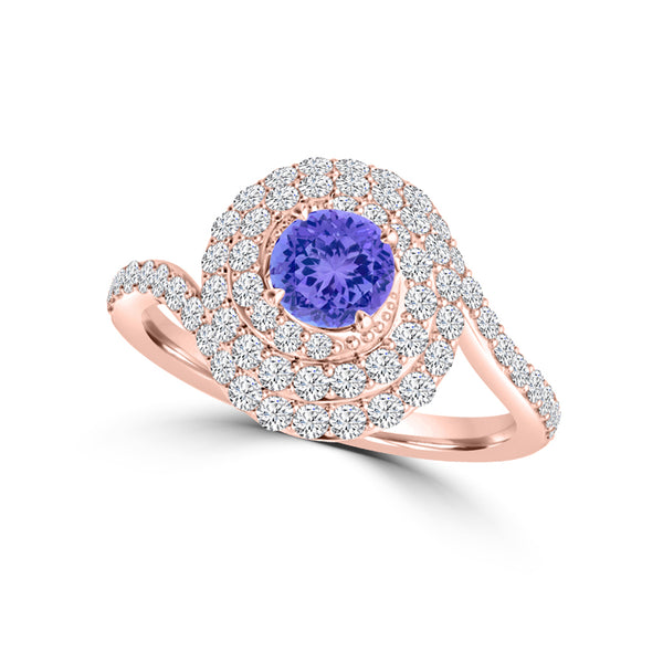 TMR121178 - Adeline - Round Tanzanite and Diamond Ring Double Halo