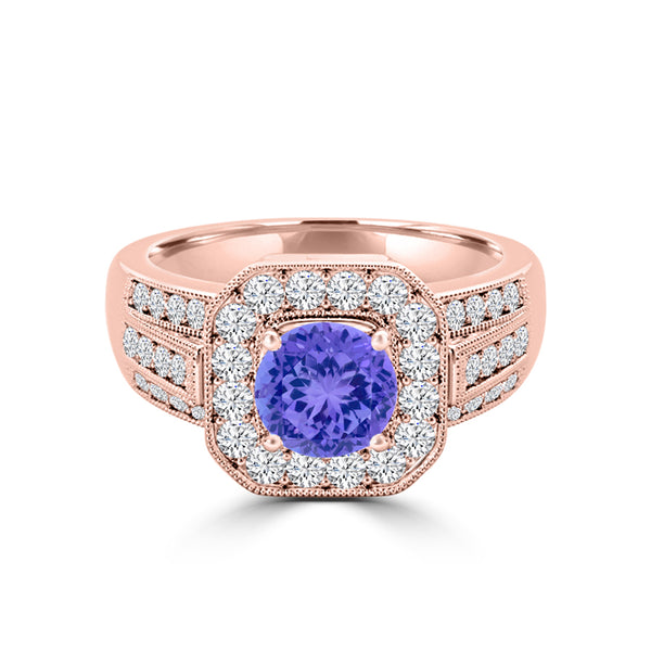 TMR121188 - Piper - Round Tanzanite and Diamond Ring Halo