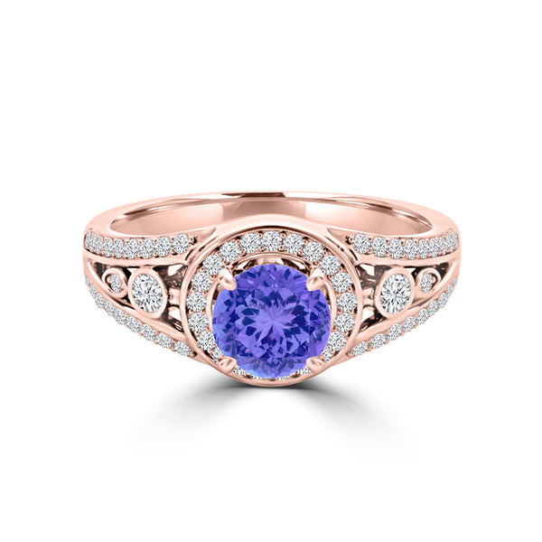 TMR121179 - Hailey - Round Tanzanite and Diamond Ring Halo