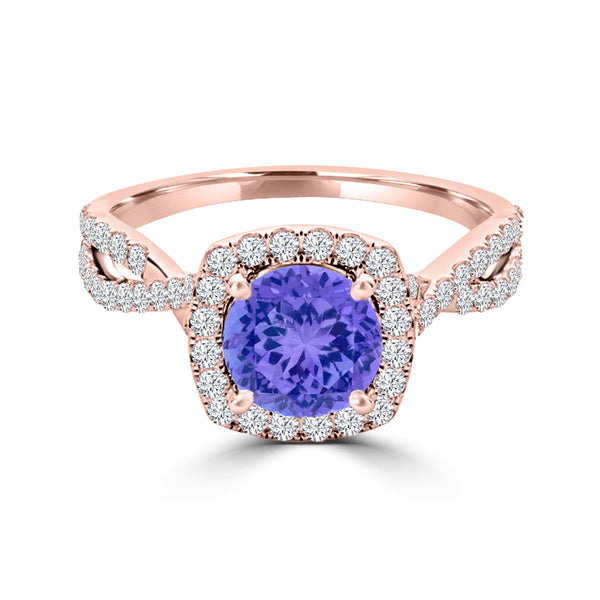 TMR121189 - Lydia - Round Tanzanite and Diamond Ring Halo