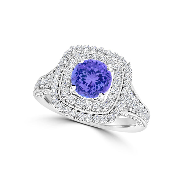 TMR121156 - Nova - Round Tanzanite and Diamond Ring Double Halo