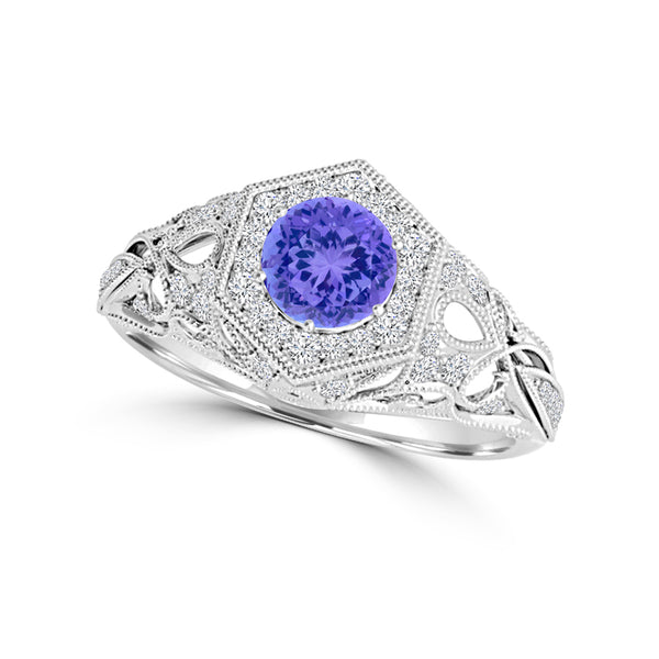 TMR121166 - Elena - Round Tanzanite and Diamond Ring Halo