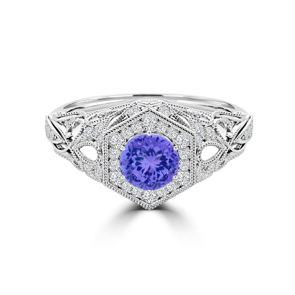 TMR121166 - Elena - Round Tanzanite and Diamond Ring Halo
