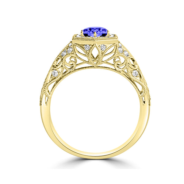 TMR121166 - Elena - Round Tanzanite and Diamond Ring Halo