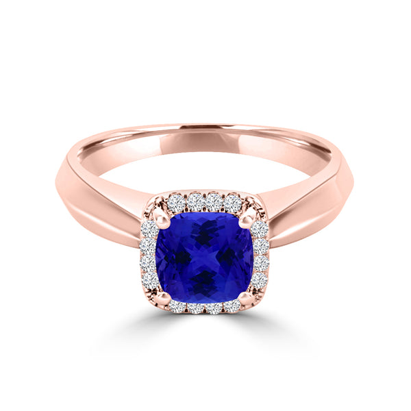 TMR121229 - Oaklyn - Cushion Tanzanite and Diamond Ring Halo