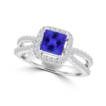 TMR121222 - Zora - Cushion Tanzanite and Diamond Ring Halo