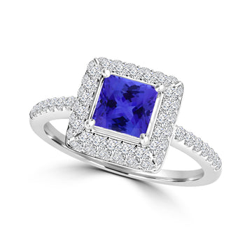 TMR121224 - Aislinn - Cushion Tanzanite and Diamond Ring Halo