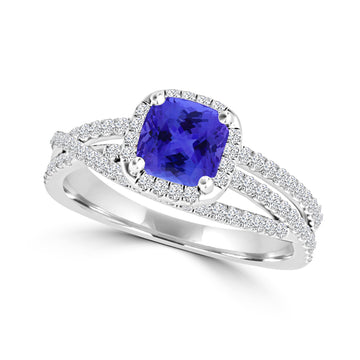 TMR121227 - Arlette - Cushion Tanzanite and Diamond Ring Halo