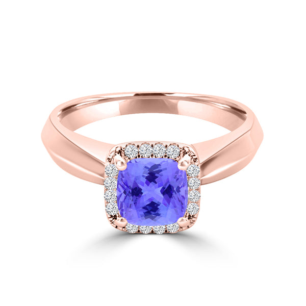 TMR121229 - Oaklyn - Cushion Tanzanite and Diamond Ring Halo