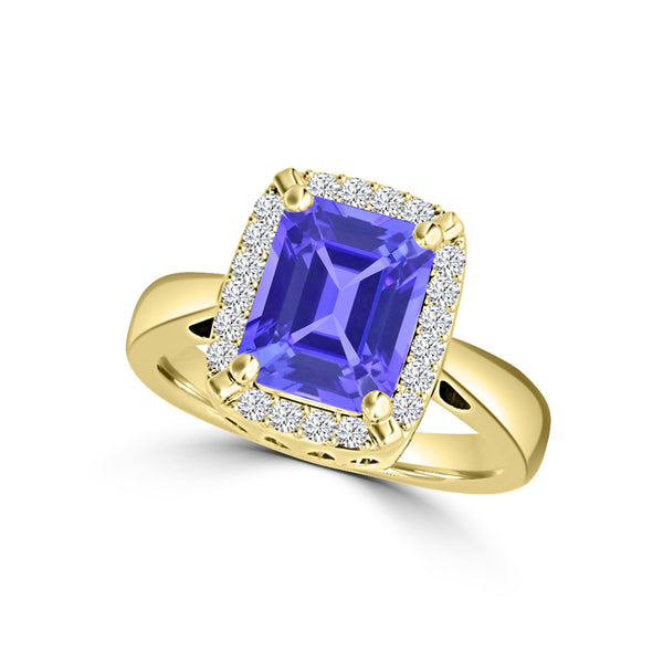 TMR121209 - Yara - Emerald Cut Tanzanite and Diamond Ring Halo