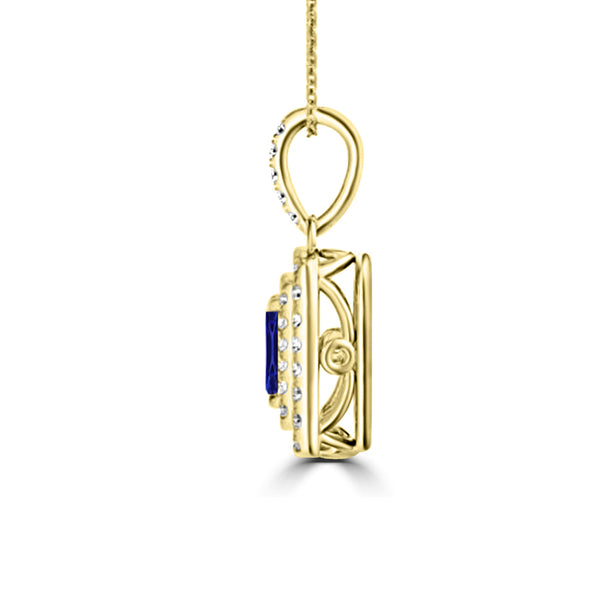 TMR121142 - Hazel - Emerald Cut Tanzanite and Diamond Pendant Double Halo