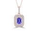 TMR121142 - Hazel - Emerald Cut Tanzanite and Diamond Pendant Double Halo