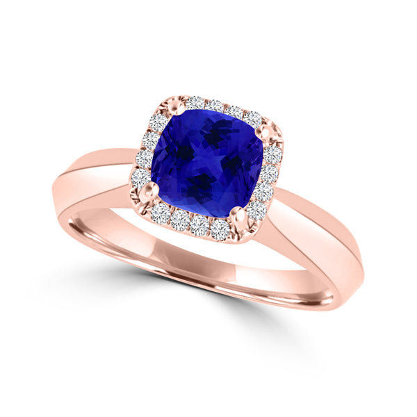 TMR121229 - Oaklyn - Cushion Tanzanite and Diamond Ring Halo