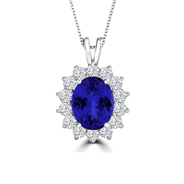 TMR121128 - Riley - Oval Tanzanite and Diamond Pendant Halo