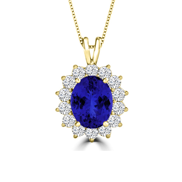 TMR121128 - Riley - Oval Tanzanite and Diamond Pendant Halo