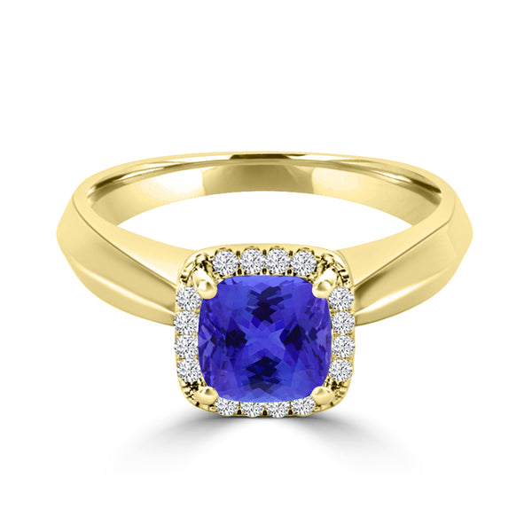 TMR121229 - Oaklyn - Cushion Tanzanite and Diamond Ring Halo