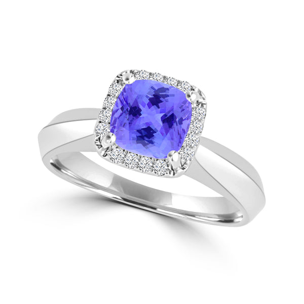 TMR121229 - Oaklyn - Cushion Tanzanite and Diamond Ring Halo