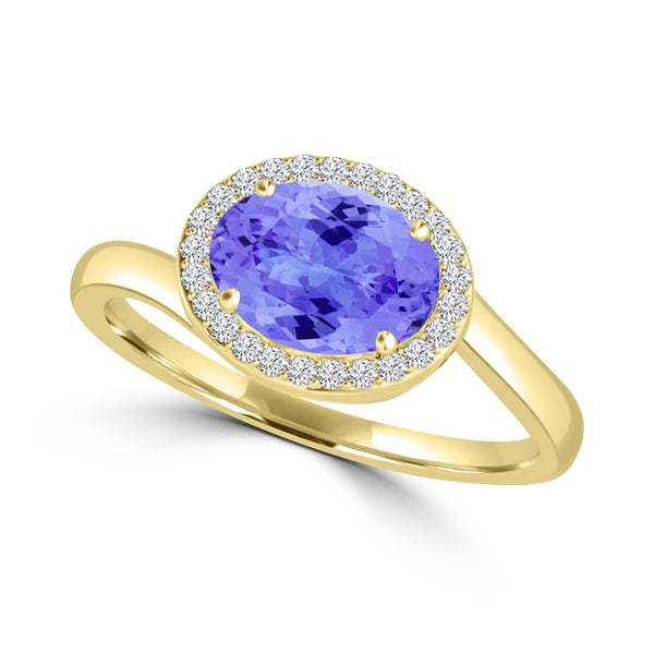 TMR121197 - Kaylee - Oval Tanzanite and Diamond Ring East- West, Halo