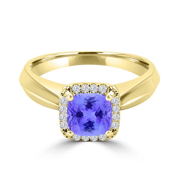 TMR121229 - Oaklyn - Cushion Tanzanite and Diamond Ring Halo