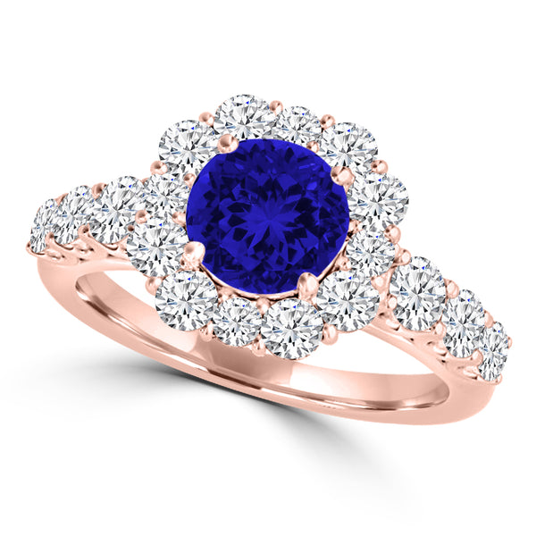 TMR121171 - Alice - Round Tanzanite and Diamond Ring Halo