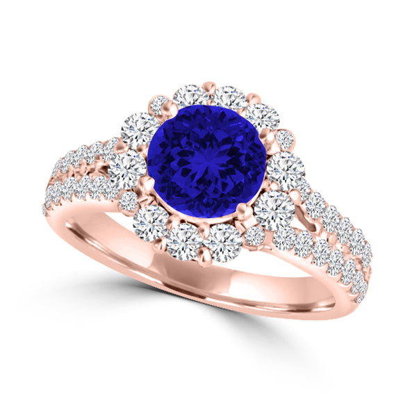 TMR121162 - Willow - Round Tanzanite and Diamond Ring Halo