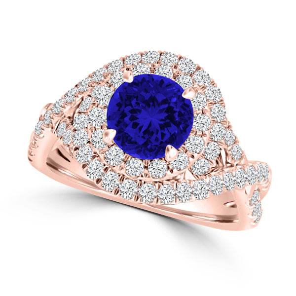 TMR121159 - Kennedy - Round Tanzanite and Diamond Ring Double Halo