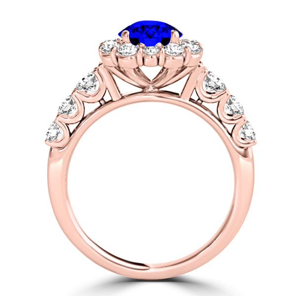 TMR121171 - Alice - Round Tanzanite and Diamond Ring Halo