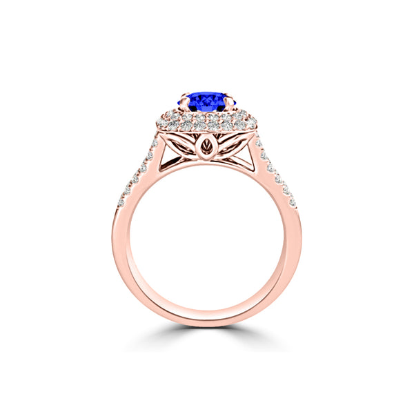 TMR121167 - Sarah - Round Tanzanite and Diamond Ring Double Halo