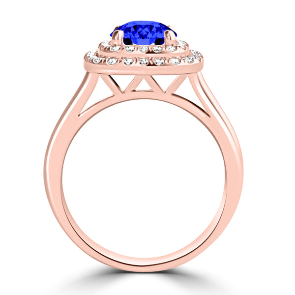 TMR121186 - Ivy - Round Tanzanite and Diamond Ring Double Halo