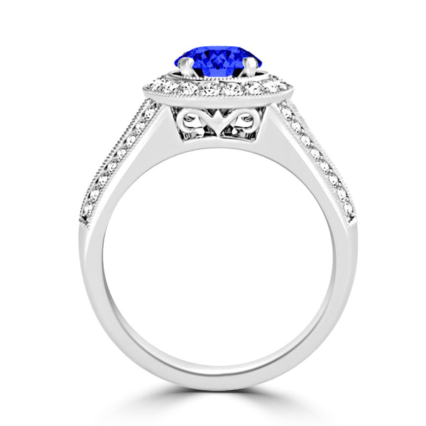 TMR121190 - Alexa - Round Tanzanite and Diamond Ring Halo