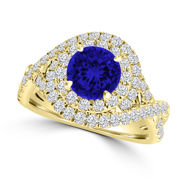 TMR121159 - Kennedy - Round Tanzanite and Diamond Ring Double Halo