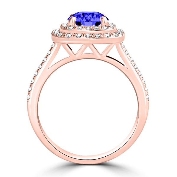 TMR121173 - Cora - Round Tanzanite and Diamond Ring Double Halo