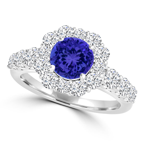 TMR121171 - Alice - Round Tanzanite and Diamond Ring Halo