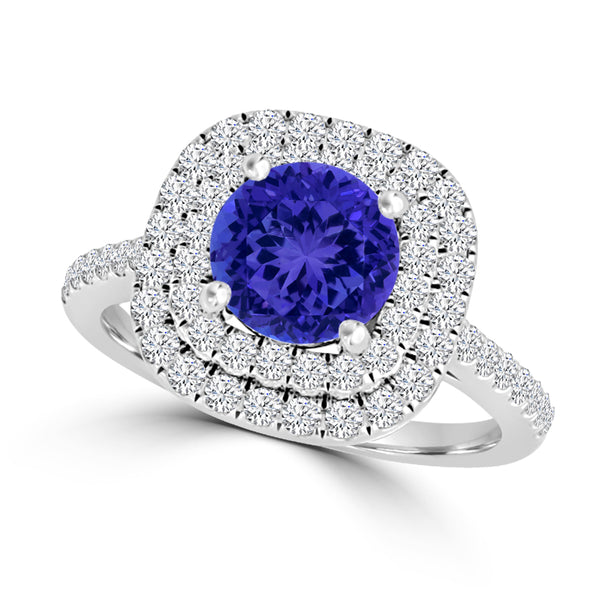 TMR121173 - Cora - Round Tanzanite and Diamond Ring Double Halo