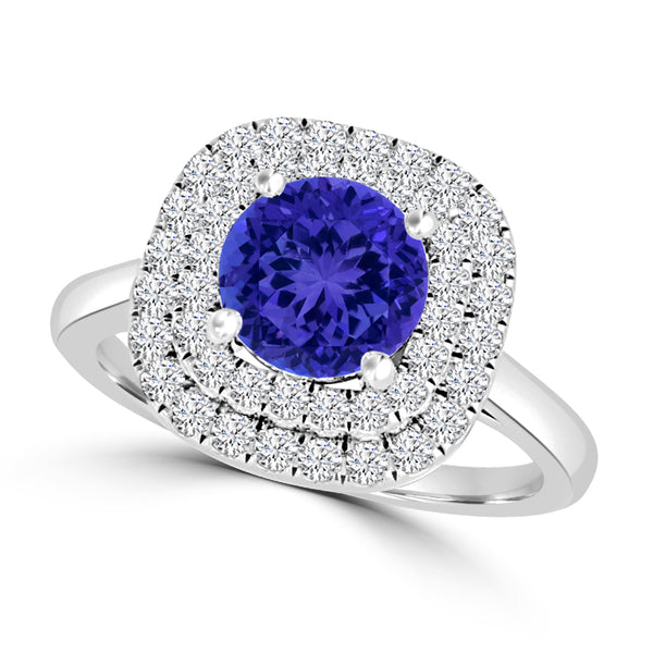 TMR121186 - Ivy - Round Tanzanite and Diamond Ring Double Halo