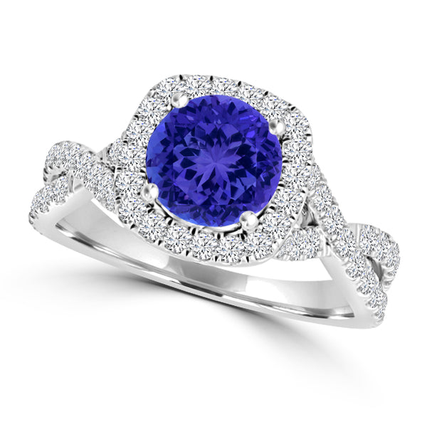 TMR121172 - Madelyn - Round Tanzanite and Diamond Ring Halo