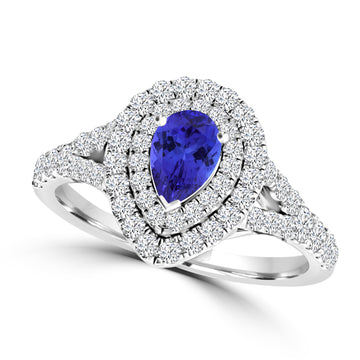 TMR121201 - Meghan - PEAR Tanzanite and Diamond Ring Double Halo