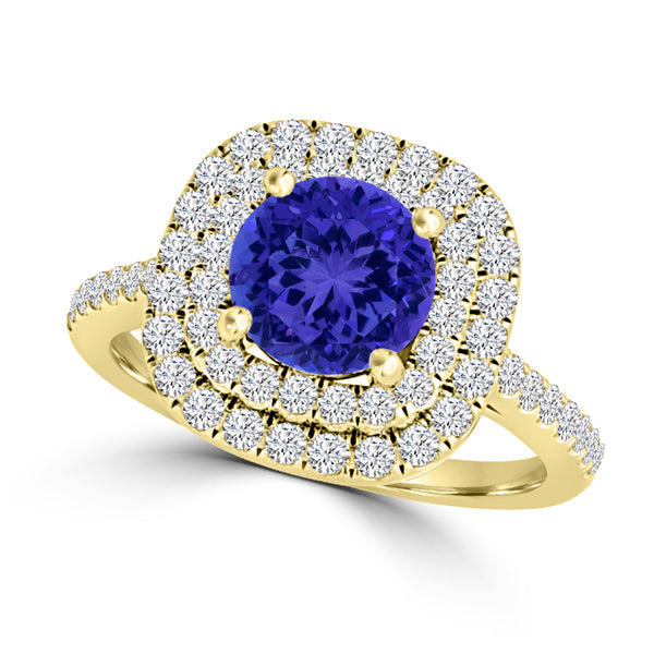 TMR121173 - Cora - Round Tanzanite and Diamond Ring Double Halo