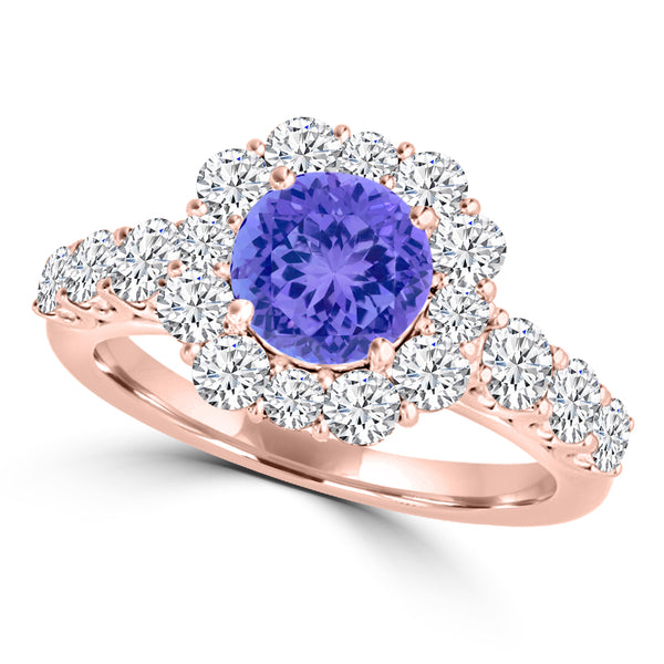 TMR121171 - Alice - Round Tanzanite and Diamond Ring Halo