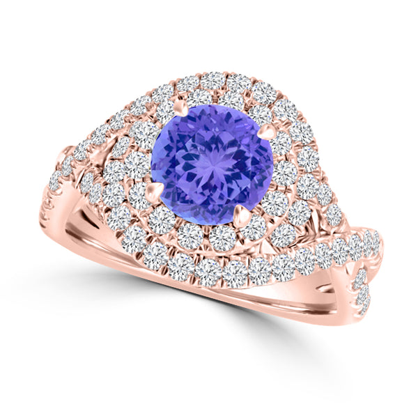 TMR121159 - Kennedy - Round Tanzanite and Diamond Ring Double Halo