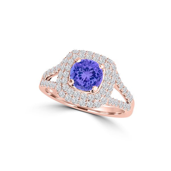 TMR121167 - Sarah - Round Tanzanite and Diamond Ring Double Halo