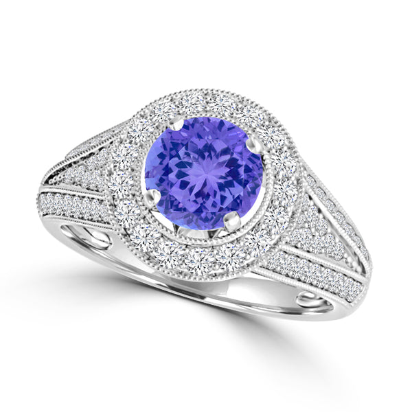 TMR121190 - Alexa - Round Tanzanite and Diamond Ring Halo