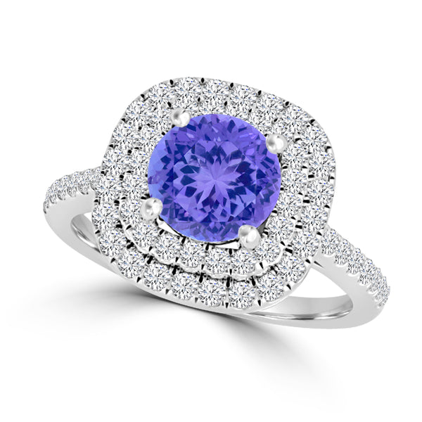 TMR121173 - Cora - Round Tanzanite and Diamond Ring Double Halo